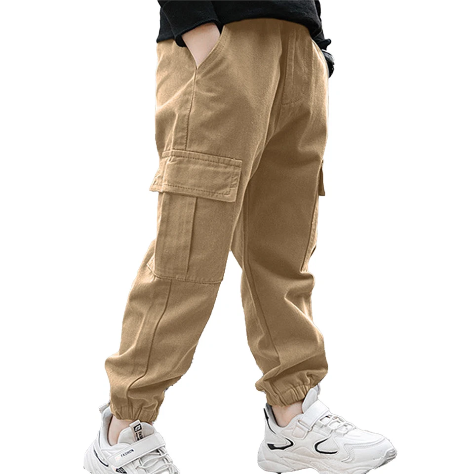 Boys Cargo Joggers Cotton Jogging Pants Kids Soft Elastic Waist Casual Trousers - Image 1 of 1