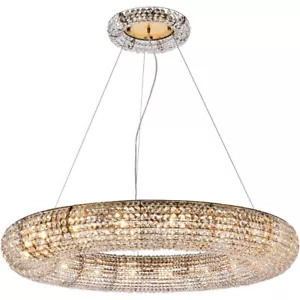Large Foyer or Dining Room Goldish Halo Crystal Chandelier 20 Light Fixture 52in - Picture 1 of 12