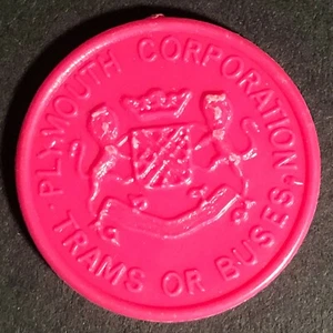 Plymouth Trams Buses School England Plastic Token Red 1 1/2D 25mm c50's-60's - Picture 1 of 3