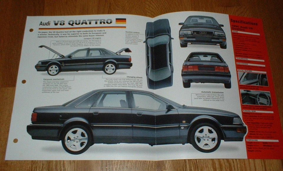 1994 AUDI V8 QUATTRO ORIGINAL IMP BROCHURE SPECS INFO 89 92 93 94★★ - Image 1 of 1