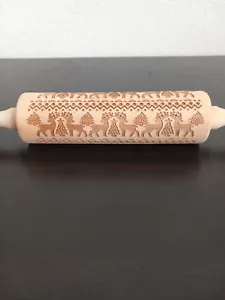 Embossed Rolling Pin Christmas/Winter Deer Theme Wood BRAND NEW - Picture 1 of 5