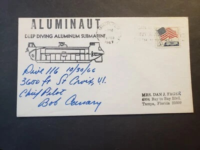 ALUMINAUT DEEP DIVING SUBMARINE Naval Cover 1967 SIGNED Cachet ST, CROIX, VI - Image 1 of 2