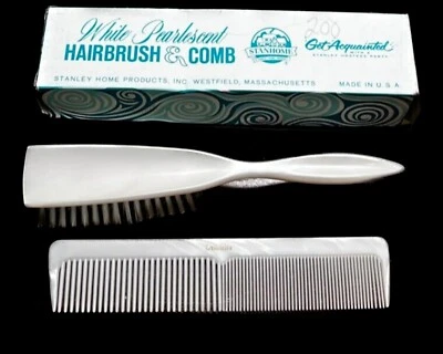 NOVO Conjunto Vintage de Escova de Cabelo e Pente STANLEY #4047 Cerdas de Nylon BRANCAS PEROLADAS - Imagem 1 de 4