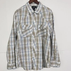 Casual Country Mens Pearl Snap Shirt Size 2XL White Checkered Brown Long Sleeve - Picture 1 of 6