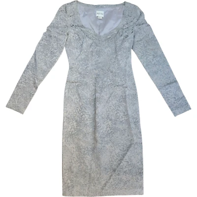 REISS Silver Cocktail Dress 0 Long Sleeve Fitted Textured Party Bodycon Holiday Foto 1 de 4