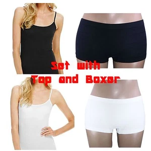 Damen Uni Trägertop Tank Träger Camisole Freizeit Weich Boxer UK 8-14 2039 Set - Bild 1 von 20