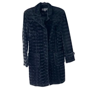 Giacca Black Faux Fur Textured Long Coat Women’s Sz M - Picture 1 of 9