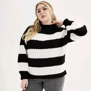 Nine West Cozy Mock Neck Pullover Sweater Women's XXL Black And White Stripe NWT - Picture 1 of 3