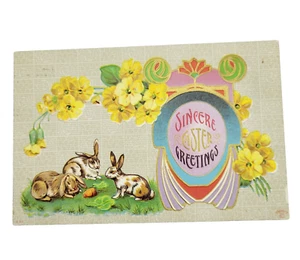 Antik 1912 Art Deco Design Aufrichtige Ostergrüße Hasen Blumen Postkarte - Bild 1 von 13