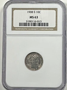 1908-S Barber Dime : NGC MS63 - Picture 1 of 4