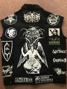 Chaqueta de Batalla de Metal Negro Chaleco Vaquero Cortado Behemoth Watain Bathory Immortal - Imagen 1 de 12
