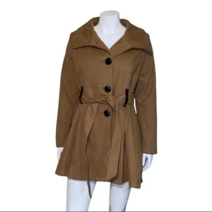 Madden Girl Juniors Drama Belted Skirted Camel Coat Size Large NWT - Picture 1 of 10
