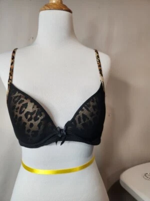 34A Padded Animal Print Leopard Black Trim Underwire Women's Juniors - Image 1 of 4