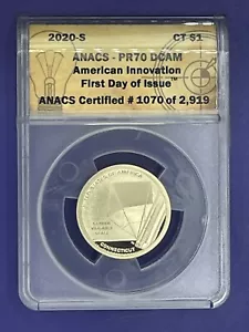 2020-S ANACS PR70 DCAM CONNECTICUT $1 AMERICAN INNOVATION FIRST DAY OF ISSUE - Picture 1 of 18
