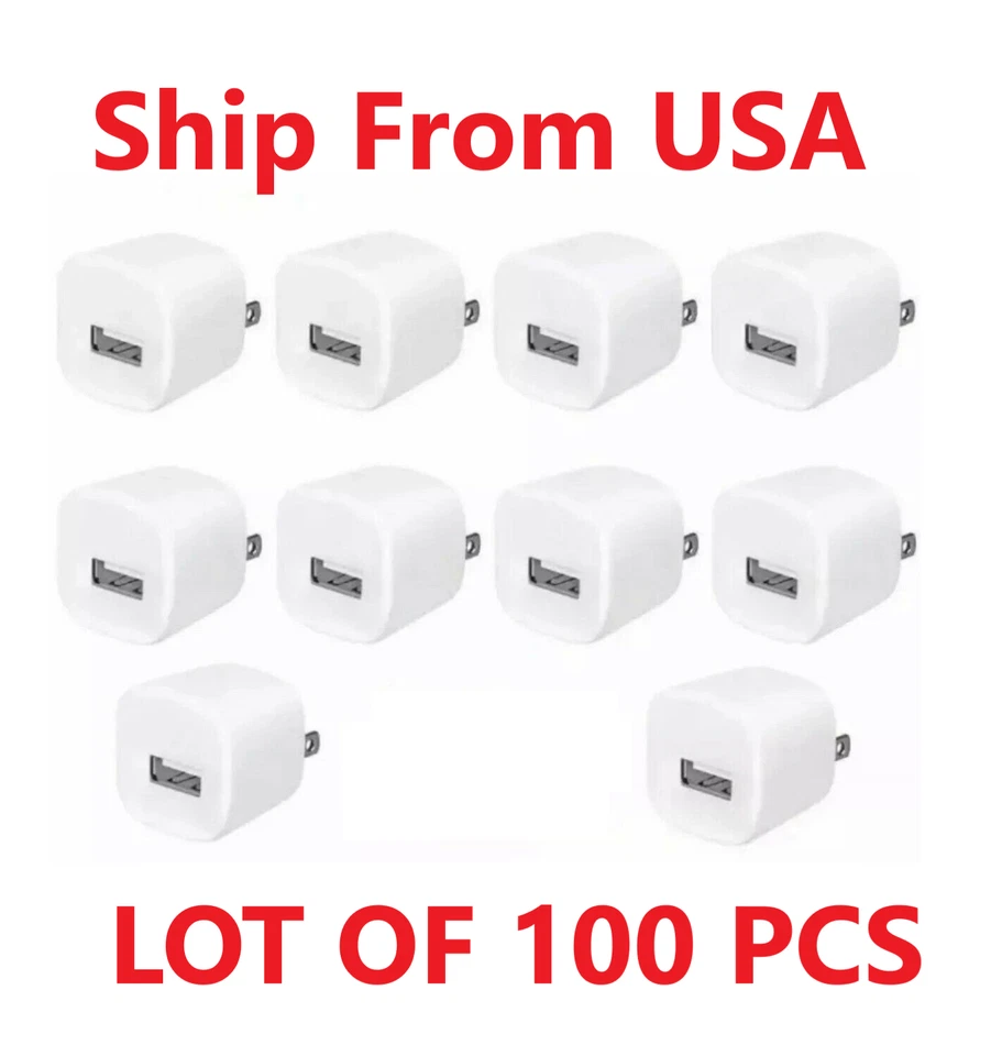 100x White 1A USB Power Adapter AC Home Wall Charger US Plug FOR iPhone iPod - Image 1 of 1