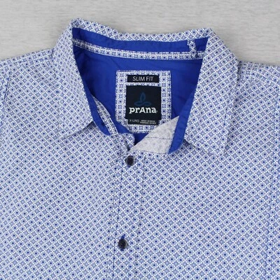 prAna Lukas Slim Fit Long Sleeve Button Up Shirt Mens XL Blue White Cotton - Image 1 of 4