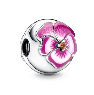 Charm Anhänger für Armband Stiefmütterchen Blume Pink Silber Geschenkidee - Bild 1 von 3