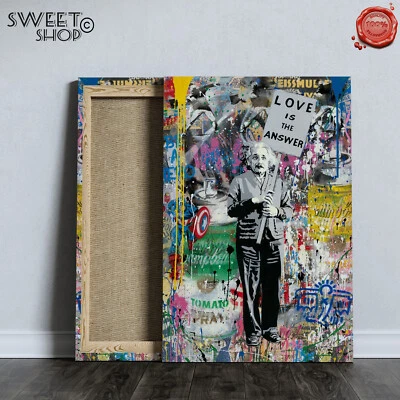 Albert Einstein POP ART Stampa su Tela ALTA' QUALITA'QUADRO MODERNO ARTE LOVE IS - Image 1 of 2