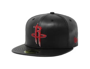 New Era 59Fifty Men Women Hat Houston Rockets Faux Leather Black Red Fitted Cap - Picture 1 of 5