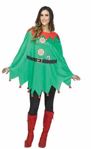 ADULT ELF SANTA HELPER PONCHO CAPE COSTUME ACCESSORY FW7765E - Picture 1 of 1
