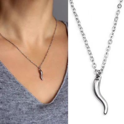 Collana con Cornetto Corno Portafortuna in ACCIAIO INOX argento da Uomo e Donna - Immagine 1 di 4