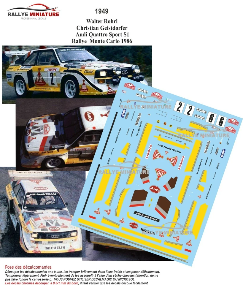 DECALS 1/64 REF 1949 AUDI QUATTRO ROHRL RALLYE MONTE CARLO 1986 WRC RALLY - Image 1 of 1