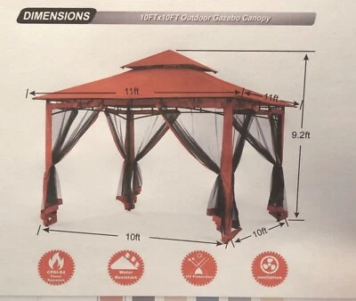 Replacement Mesh Mosquito Netting Screen Walls 10x10 Patio Gazebo Rust Red NEW - Image 1 of 4