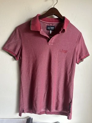 Armani Jeans Polo Shirt Red Large Green Trim - Image 1 of 4