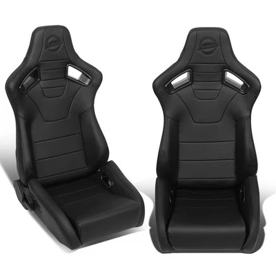 NRG Innovations RSC-750-L-R-BK-BK 2x PVC Leather Bucket Racing Seats + Slider - Image 1 of 4