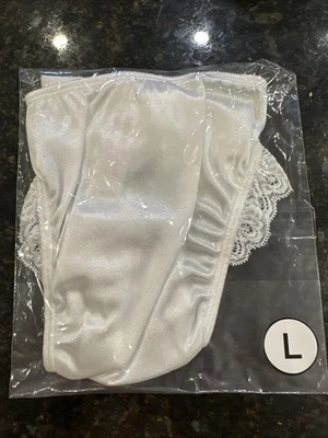 NWT Katie & Laura Size L Ballerina Thong Second Skin Satin White w/White Lace - Image 1 of 2