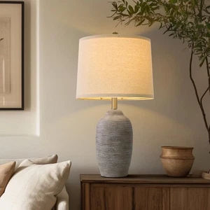 24.5" Vintage Ceramic Pot Table Lamp, Farmhouse Rustic Lamp for Living Room,S... - Picture 1 of 8