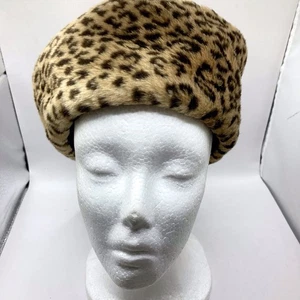 Vintage Women’s Leopard Cheetah Print Pillbox Hat Faux Fur One Size 1950-1960’s - Picture 1 of 9