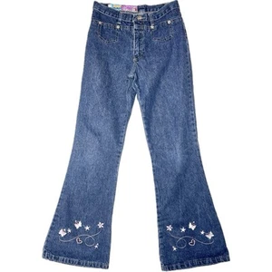 Y2K Vintage Embroidered Denim Flares Flared Jeans Girls Size 14 Butterflies JBW - Picture 1 of 9