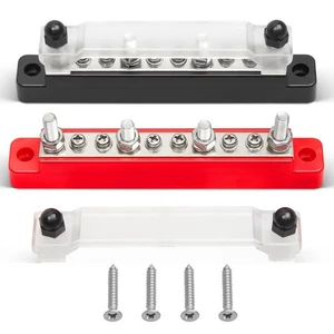 150A 12V Bus Bar with Cover, 4 x 1/4" (M6) 6 x #8 (M4) Studs Power Distributi... - Picture 1 of 8