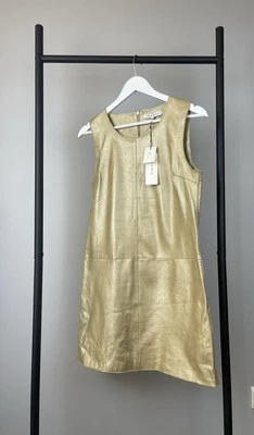 740$ Vestido Sandro Paris Cuero Dorado Talla 2/M Foto 1 de 4