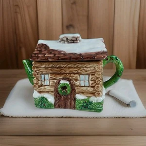 Holiday Winter Cabin Teapot - Made in Portugal - Picture 1 of 10