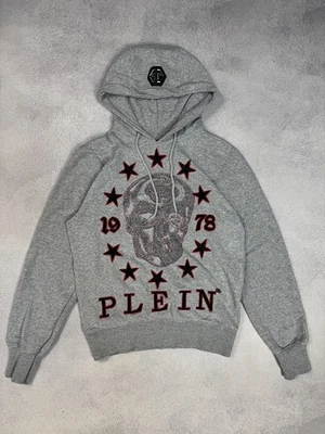 Philipp Plein Men’s Hoodie Grey Skull Rhinestone Logo Size M   - Image 1 of 4