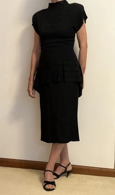 Vintage Black Slim Rayon Crepe Pencil Cocktail Dress-size S By Destinee - Image 1 of 4