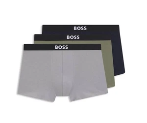 BOSS Mens 3 Pack Boxer Shorts Boss Cotton Trunks in Navy / Grey / Khaki - Picture 1 of 5