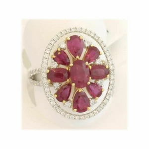 14k Multi Tone Gold 3.50 Ct Natural Ruby and Diamonds Halo Cluster Wedding Ring - Picture 1 of 7