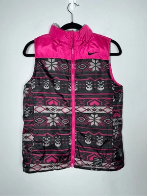 Nike girls reversible pink puffer vest size Large 12-13 years C23-1 - Image 1 of 4