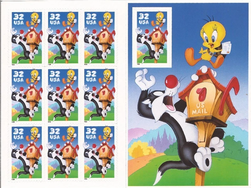 US Stamp Sylvester & Tweety Pane of 10 Stamps w/ Die Cuts and Imprf Stamp #3205 - Image 1 of 1