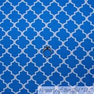 BonEful FABRIC FQ Cotton Quilt Blue White Damask Quadrefoil Pattern Print Stripe - Picture 1 of 12