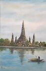 Framed Original Watercolour Painting Wat Arun Buddhist Temple Bangkok Thailand