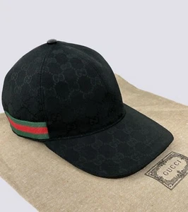 Gucci GG Monogram Web Stripe Canvas Baseball Cap Head Hat Black Size M - Picture 1 of 12