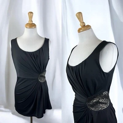 Black Studded Ruched Blouse Top Grunge Punk Rock Glam Y2K Stretchy Size Medium - Image 1 of 4