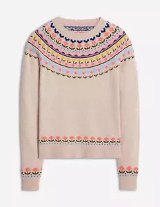 Boden Edie Fair Isle Pullover Oatmeal Herz Blume Neu mit Etikett Neu M - Bild 1 von 16