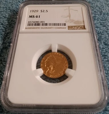 1929 Indian $2 1/2 gold Quarter Eagle, NGC MS-61, brilliant and newly graded - Image 1 of 4