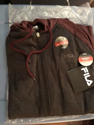 New Fila Full Zip Hooded Sweatshirt Hoody Maroon Gray Hoodie Size L Large - Image 1 of 2