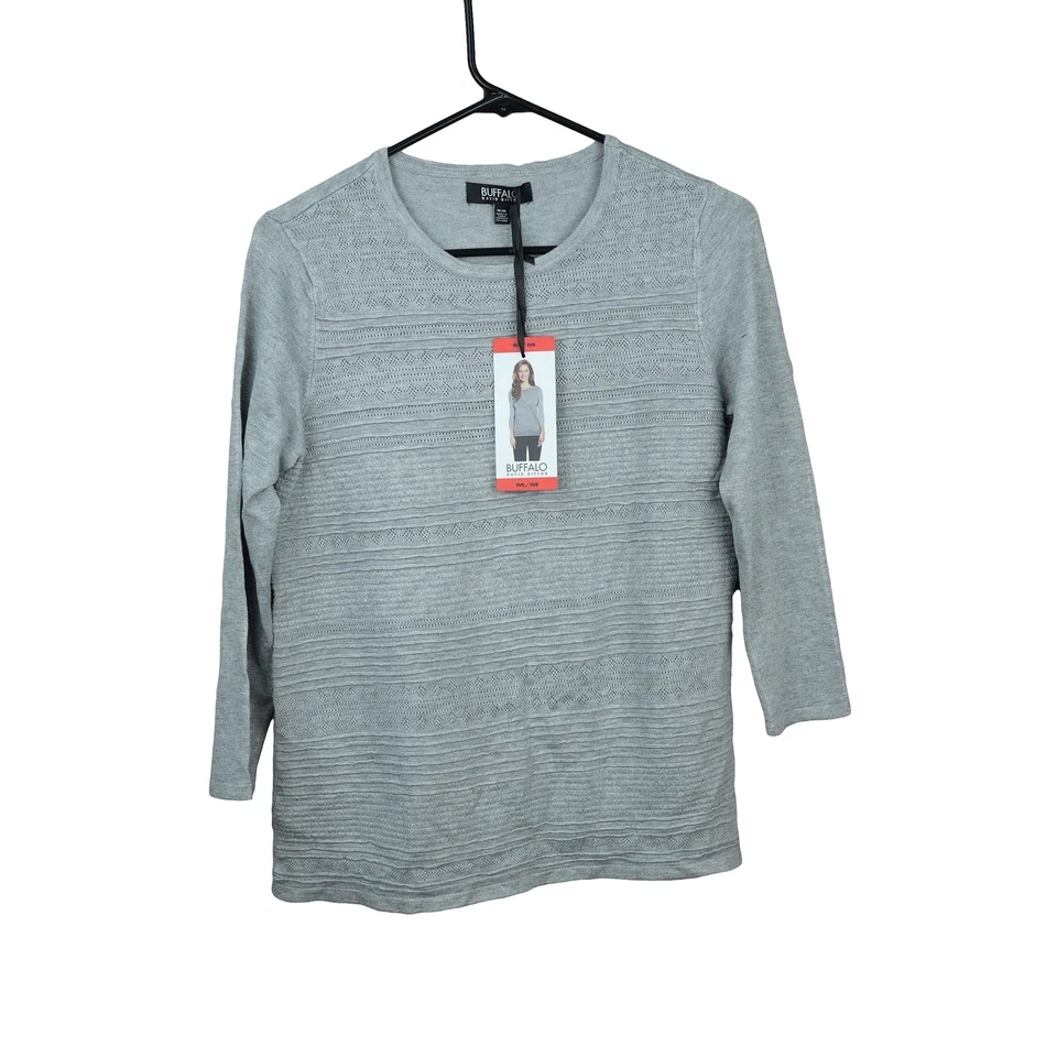 Buffalo David Bitton Women's Sweater 3/4 Sleeve Top Pullover Sweatshirt Gray L